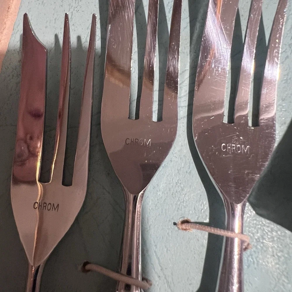 Vintage German Bakelite Cake Forks Server Set 7pc CHROM Art Deco Boxed